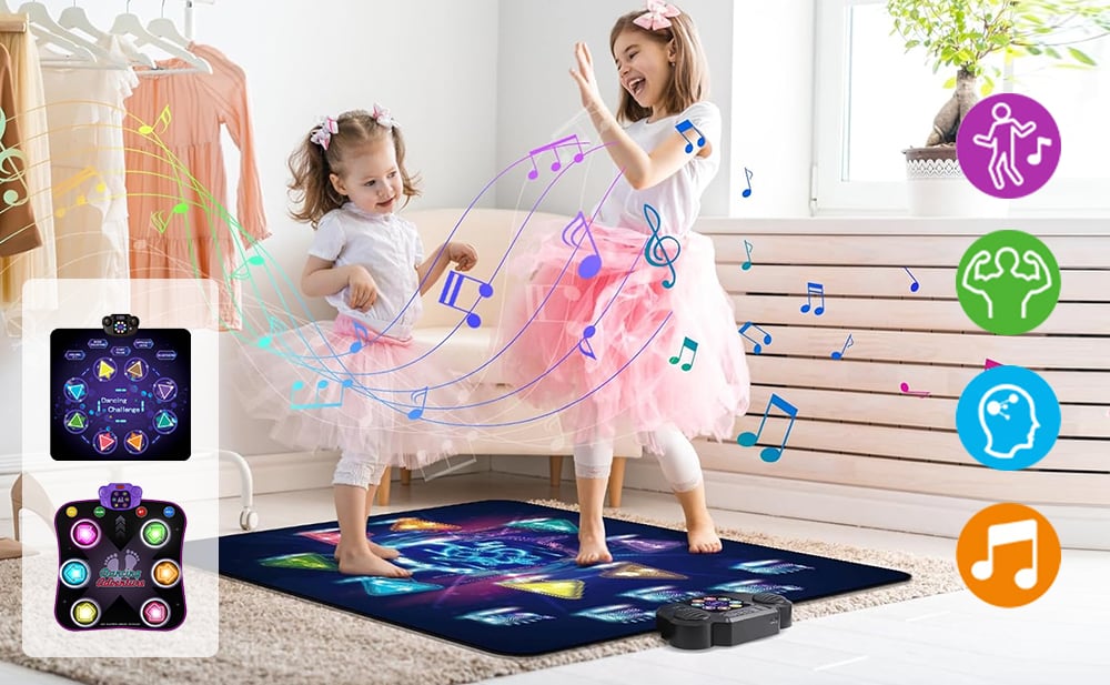 Kids LED Dance Mat with Bluetooth Music, Foldable Non-Slip Rhythm Game (6/8 Key)