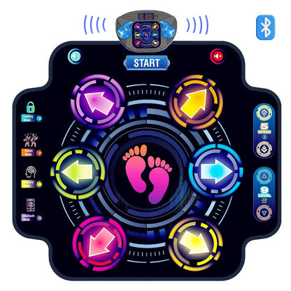 Kids LED Dance Mat with Bluetooth Music, Foldable Non-Slip Rhythm Game (6/8 Key)