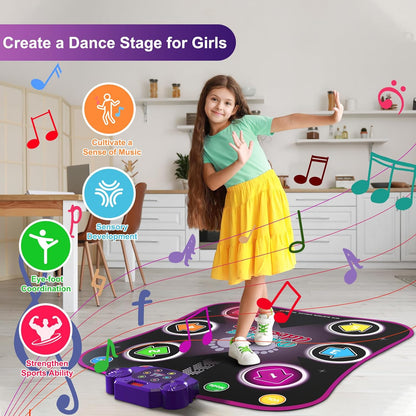 Kids LED Dance Mat with Bluetooth Music, Foldable Non-Slip Rhythm Game (6/8 Key)