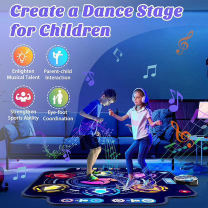 Kids LED Dance Mat with Bluetooth Music, Foldable Non-Slip Rhythm Game (6/8 Key)