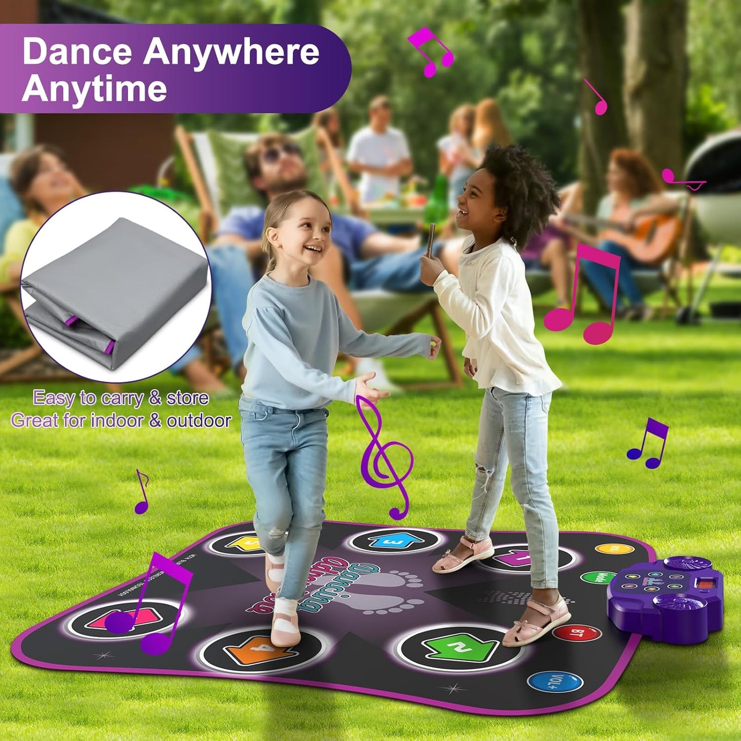 Kids LED Dance Mat with Bluetooth Music, Foldable Non-Slip Rhythm Game (6/8 Key)