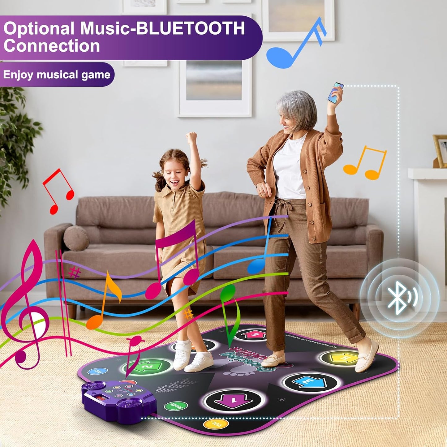 Kids LED Dance Mat with Bluetooth Music, Foldable Non-Slip Rhythm Game (6/8 Key)