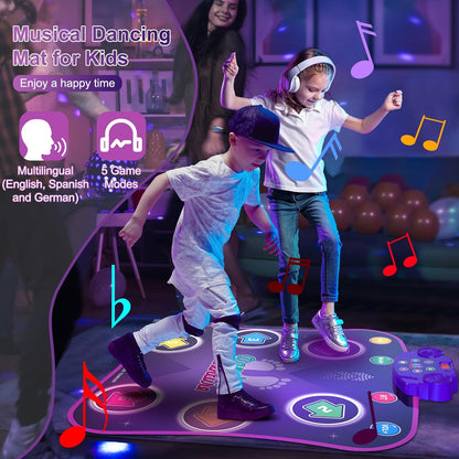Kids LED Dance Mat with Bluetooth Music, Foldable Non-Slip Rhythm Game (6/8 Key)