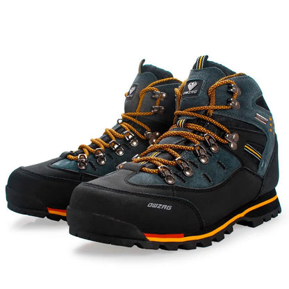 Men’s Waterproof Cowhide Hiking Boots – Thermal Anti-Slip Outdoor Shoes with Mesh Insole for Winter Trekking