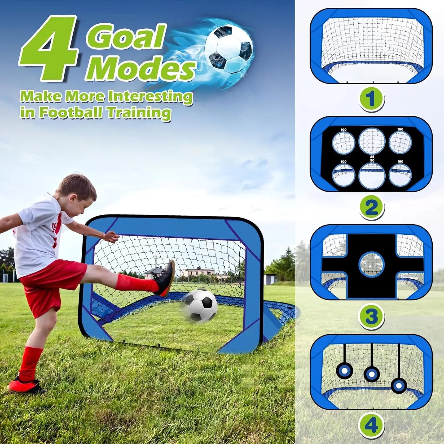 4-in-1 Pop-Up Soccer Goal – Foldable Football Target Net for Indoor/Outdoor Training