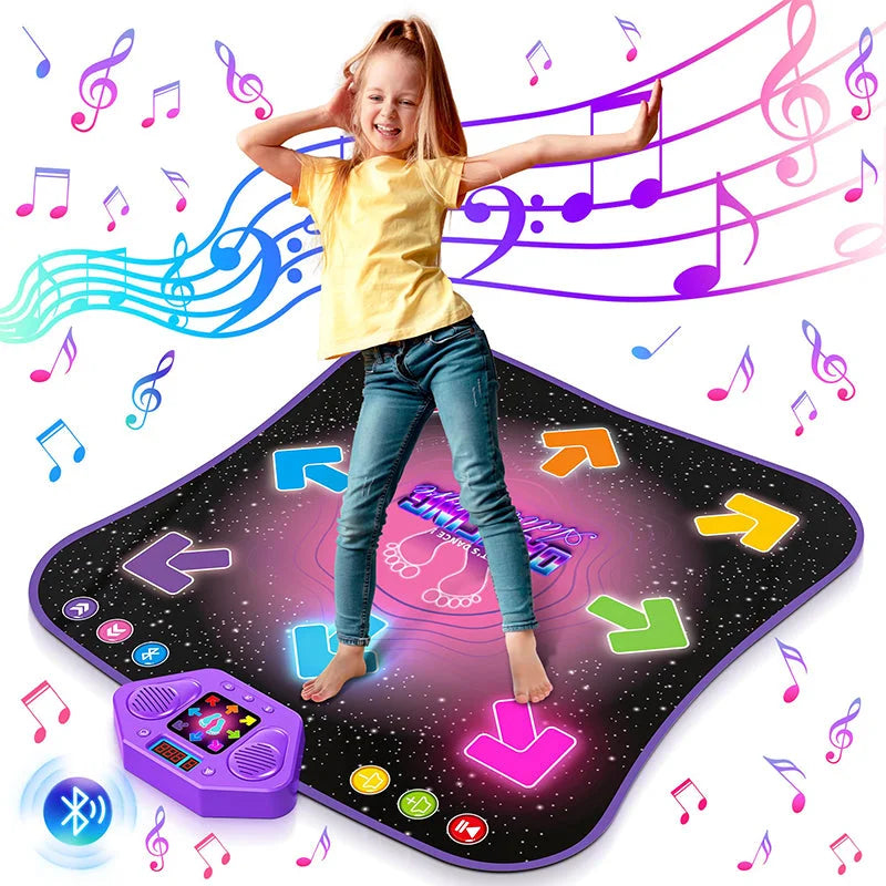 Kids LED Dance Mat with Bluetooth Music, Foldable Non-Slip Rhythm Game (6/8 Key)